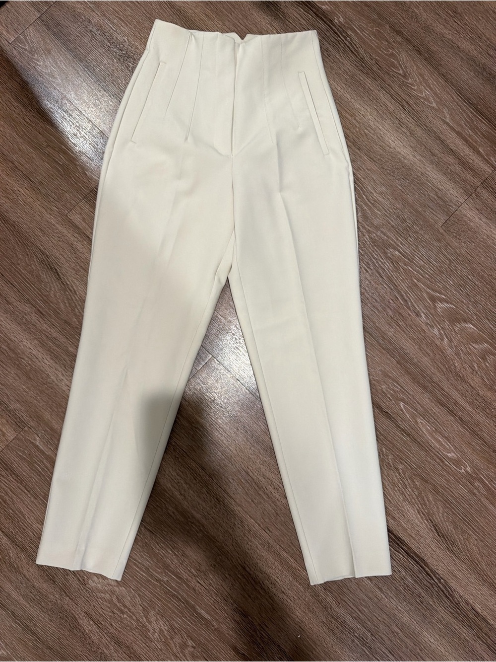 Zara Cream High-Waist Tailored Trousers